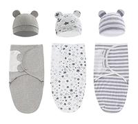 PythJooh Newborn Baby Girl Boy Oraganic Cotton Swaddle Blankets Wrap, 3PCs Newborn Hospital Receiving Swaddle Blankets with Hats Set for Girls Boys 0-3Months