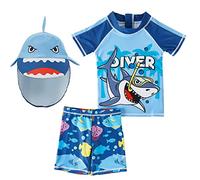 PythJooh Toddler Baby Boys Swimsuit Shark Dinosaur Two Pieces Swimwear Rash Guards Trunk Bathing Suits with Hat UPF 50+