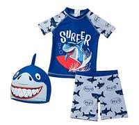 PythJooh Toddler Baby Boys Swimsuit Shark Dinosaur Two Pieces Swimwear Rash Guards Trunk Bathing Suits with Hat UPF 50+