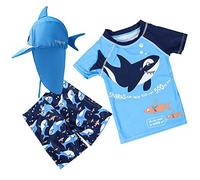 PythJooh Toddler Baby Boys Swimsuit Shark Dinosaur Two Pieces Swimwear Rash Guards Trunk Bathing Suits with Hat UPF 50+