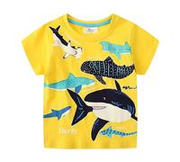 PythJooh Toddler Boy Glow in The Dark Shirt Kids Cartoon Dinosaurs Sharks Short Sleeve T-Shirt Tops for 1-7Years