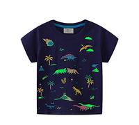 PythJooh Toddler Boy Glow in The Dark Shirt Kids Cartoon Dinosaurs Sharks Short Sleeve T-Shirt Tops for 1-7Years