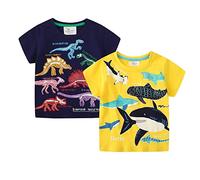 PythJooh Toddler Boy Glow in The Dark Shirt Kids Cartoon Dinosaurs Sharks Short Sleeve T-Shirt Tops for 1-7Years