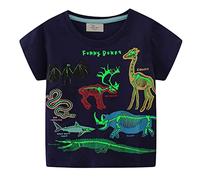 PythJooh Toddler Boy Glow in The Dark Shirt Kids Cartoon Dinosaurs Sharks Short Sleeve T-Shirt Tops for 1-7Years