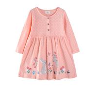 PythJooh Toddler Girl Rabbit Dress Little Kid Short Sleeve Polka Dots Cotton Dress with Flowers Rabbits Embroideries for 2-7Years