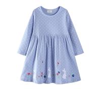 PythJooh Toddler Girl Rabbit Dress Little Kid Short Sleeve Polka Dots Cotton Dress with Flowers Rabbits Embroideries for 2-7Years
