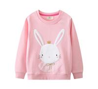 PythJooh Toddler Girl Rabbit Sweatshirt Kids Long Sleeve Polka Dots Pullover Jumper Sweatshirt with Rabbit Flowers Embroideries for 2-7Years Pink