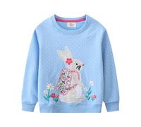 PythJooh Toddler Girl Rabbit Sweatshirt Kids Long Sleeve Polka Dots Pullover Jumper Sweatshirt with Rabbit Flowers Embroideries for 2-7Years Blue