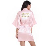 PythJooh Women's Satin Kimono Robes Bridal Party Robes for Brides and Bridesmaid, Maid of Honor, Mother of the Bride Wedding Party Getting Ready Short Robes S-2XL