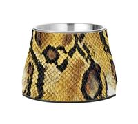 Python Skin Texture Brown Yellow Feed Dog Bowl with Stand Stainless Steel Raised Cat Bowl for Small Dogs Whisker Fatigue