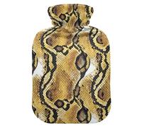 Python Skin Texture Brown Yellow hot Water Bottle with Soft Cover, 2L hot Water Bag for Hand Feet Warmer, Hand Feet Warmer