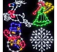 Pytopkto Christmas Decorations - 16" Christmas Window Silhouette Lights - 4 Pack Colour Lighted Reindeer & Angel & Snowflake & Snowman for Holiday Indoor and Outdoor Wall Door Window Decorate