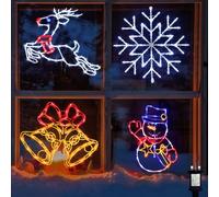 Pytopkto Christmas Window Silhouettes Lights - 16" LED Coloured Window Decorations Set of 4 (Snowflake & Snowman & Bell & Reindeer) - Indoor and Outdoor Decor for Walls,Doors & Windows Decorate
