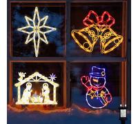 Pytopkto Christmas Window Silhouettes Lights - 16" LED Coloured Window Decorations Set of 4 (Snowman & Bell & Nativity & Bethlehem Star) - Indoor and Outdoor Decor for Walls,Doors & Windows Decorate