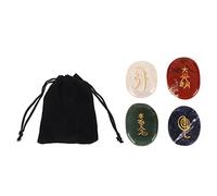 PYUDKLSMN 4Pcs Reiki Balancing Stones, Flat Circular Palm Size Reiki Healing Crystals with Gold Symbols for Chakra Meditation, Aura Purification and Energy Healing