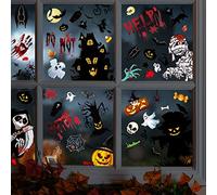 PYue Halloween Decorations Window Stickers 164 Pcs / 15 Sheets, Halloween Window Clings Double Side Stickers Reusable Window Decorations Witch Spider Bat Cat Pumpkin Ghost etc for Halloween Party