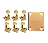 Pyugxab 1set Gold Neck Plate with 4 Screws & 6 Pieces Guitar String Tuning Key Pegs/Knobs(for Left and Right)