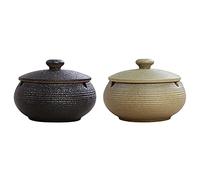 Pyugxab 2 Pcs Ceramic Ashtray with Windproof Lid for Indoor Outdoor Use, Black & Green