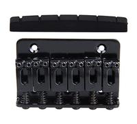 Pyugxab 2 Pcs Guitar Accessories: 1 Pcs Saddle Hardtail Bridge (Black) & 1 Pcs Upper Nut Flat Bottom PT-5042-00 42 X 3 X 5.5mm