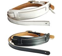 Pyugxab 2x Leather and Metal Buckle Electric Guitar Strap Belt Shoulder Pad Adjustable Guitar Straps-White Color & Black Color