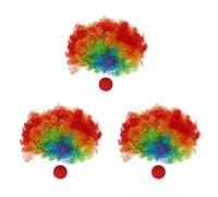 Pyugxab 3X Red Foam Clown Nose + Multi-Colored Clown Wig for Masquerade Cosplay Fancy Dress.