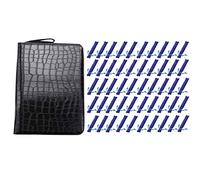 Pyugxab 51 Pcs Pencil Bag: 50 Pcs Blue Velvet Single Pen Bag & 1 Pcs PU Leather Black 48 Slots Pen Pouch Bag