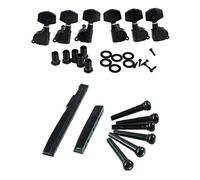 Pyugxab 6 Pieces Black Sealed Electric Tuning Pegs Tuner 3L & 1 Set Acoustic Guitar Bridge Pins Saddle Nut Parts 1xGuitar Saddle x 1x Guitar Nut (Black)