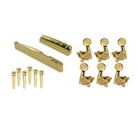 Pyugxab 6Pcs Guitar Brass Bridge Pins Saddle Nut Replacement Parts for Acoustic Guitar & 6 Pieces Guitar String Tuning Key Pegs/Knobs(for Left and Right) with Ferrules