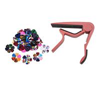 Pyugxab Clamp Key Trigger Capo for Acoustic Electric Classic Guitar Pink with 60 Pack Abstract Art Colorful Guitar Picks
