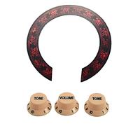 Pyugxab Cream Dark Blue Font 1 Volume & 2 Tone Guitar Control Knobs for Strat & 1 Pcs Soundhole Rosette Decal Sticker
