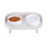 Pyugxab Feeder Pet Anti-Knock Double Bowl Feeder Cat Dog Drinking Water Feeder Cervical Protection Pet Supplies Creamy White
