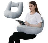 Pyurifai Crochet Pillow for Lap Support - Reading Pillow for Laptop with Extra Back Pillow for Support, Enlarged Gaming Pillow for Lap, Multi-Purpose Reading Pillow for Gaming/Working/Crocheting, Grey