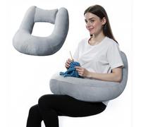 Pyurifai Crochet Pillow for Lap Support - Reading Pillow for Laptop with Extra Back Pillow for Support, Enlarged Gaming Pillow for Lap, Multi-Purpose Reading Pillow for Gaming/Working/Crocheting, Grey