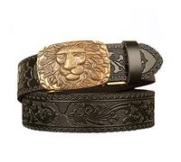 PYWJGZSX Belt, Men's Belt, Men's Ratchet Dress Belt with Animal Head Decoration Stereo Automatic Click Buckle, Black Embossed Belt/Lion~C/130Cm/Waist:44"~46"