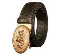 PYWJGZSX Men's Belt with Engraved Hollowd Animal Pattern Automatic Buckle Men's Ratchet Stitch Leather Belt Adjustable Black Western Belt/Wolf/120Cm/Waist:41"