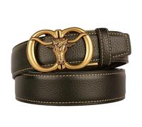 PYWJGZSX Men's Belt with Engraved Hollowd Animal Pattern Automatic Buckle Men's Ratchet Stitch Leather Belt Adjustable Black Western Belt/Bull/115Cm/Waist:39"