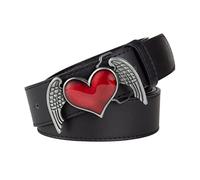 PYWJGZSX Women's Belt, Genuine Leather Casual Belt, Red Wing Heart Buckle Embossed Fashion Trend Belt, Fashion Trend Belt/Black/125Cm/49.2''