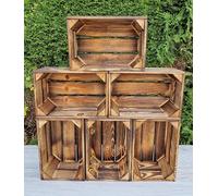 PYXIDAS Rustic Wooden Boxes - Handmade Natural Storage Crates | Strong Wooden Home Organiser & Decorative Storage (Burnt effect 6 Crates, 30x20x15)