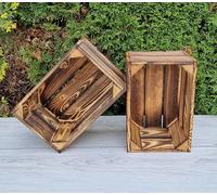 PYXIDAS Rustic Wooden Storage Boxes & Crates - Handmade Vintage Home Decor (Burnt effect 2 Crates, 30x20x15)