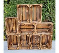 PYXIDAS Rustic Wooden Storage Boxes & Crates - Handmade Vintage Home Decor (Burnt effect 9 Crates, 30x20x15)