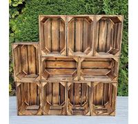 PYXIDAS Rustic Wooden Storage Crates - Durable Handmade Boxes for Home, Kitchen or Office - Decorative Organizer for Books, Plants, Shoes - Ready to Use (Burnt effect 10 Crates, 30x20x15)