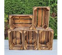 PYXIDAS Rustic Wooden Storage Crates - Durable Handmade Boxes for Home, Kitchen or Office - Decorative Organizer for Books, Plants, Shoes - Ready to Use (Burnt effect 5 Crates, 30x20x15)