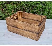 PYXIDAS Rustic Wooden Storage Crates - Durable Handmade Boxes for Home, Kitchen or Office - Decorative Organizer for Books, Plants, Shoes - Ready to Use (Burnt effect 1 Crate, 30x20x15)