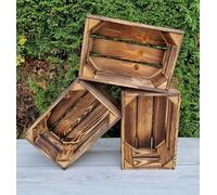 PYXIDAS Rustic Wooden Storage Crates - Durable Handmade Boxes for Home, Kitchen or Office - Decorative Organizer for Books, Plants, Shoes - Ready to Use (Burnt effect 3 Crates, 30x20x15)