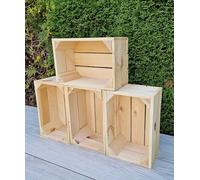 PYXIDAS Rustic Wooden Storage Crates - Durable Handmade Boxes for Home, Kitchen or Office - Decorative Organizer for Books, Plants, Shoes - Ready to Use (Natural 4 crates, 30x20x15)
