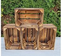 PYXIDAS Rustic Wooden Storage Crates - Durable Handmade Boxes for Home, Kitchen or Office - Decorative Organizer for Books, Plants, Shoes - Ready to Use(Burnt effect 4 Crates, 30x20x15)