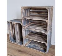 PYXIDAS Solid And Strong Storage Wooden Crates With shelf, Fruit Boxes Storage Boxes Perfect For Home Decor In Grey, White Color Record Crate (Grey long shelf, 2 Crates)