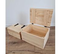 PYXIDAS Wooden Crates With a Lid, medium, small Perfect For Stylish Storage. Made From Wood, Combining Durability And Elegance For Any Space. (Natural, 34x24x19, 30x20x15)