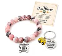 Pyxovixar School Bus Driver Appreciation Gifts for Women Men | Thank My Driver Adjustable Natural Stone Bracelet&keychain,Retirement First Day of School Christmas End of Year Birthday Gift