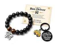 Pyxovixar School Bus Driver Appreciation Gifts for Women Men | Thank My Driver Adjustable Natural Stone Bracelet&keychain,Retirement First Day of School Christmas End of Year Birthday Gift